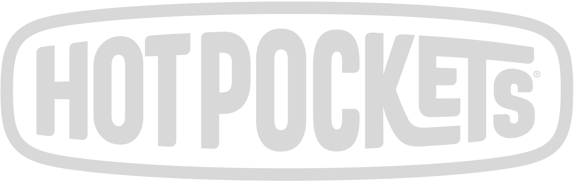 Black and white logo with the word 'HOT POCKETS' inside an oval shape.