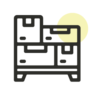 A black and white line icon of packages stacked on a pallet