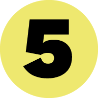 A yellow circle with the black number five inside it.