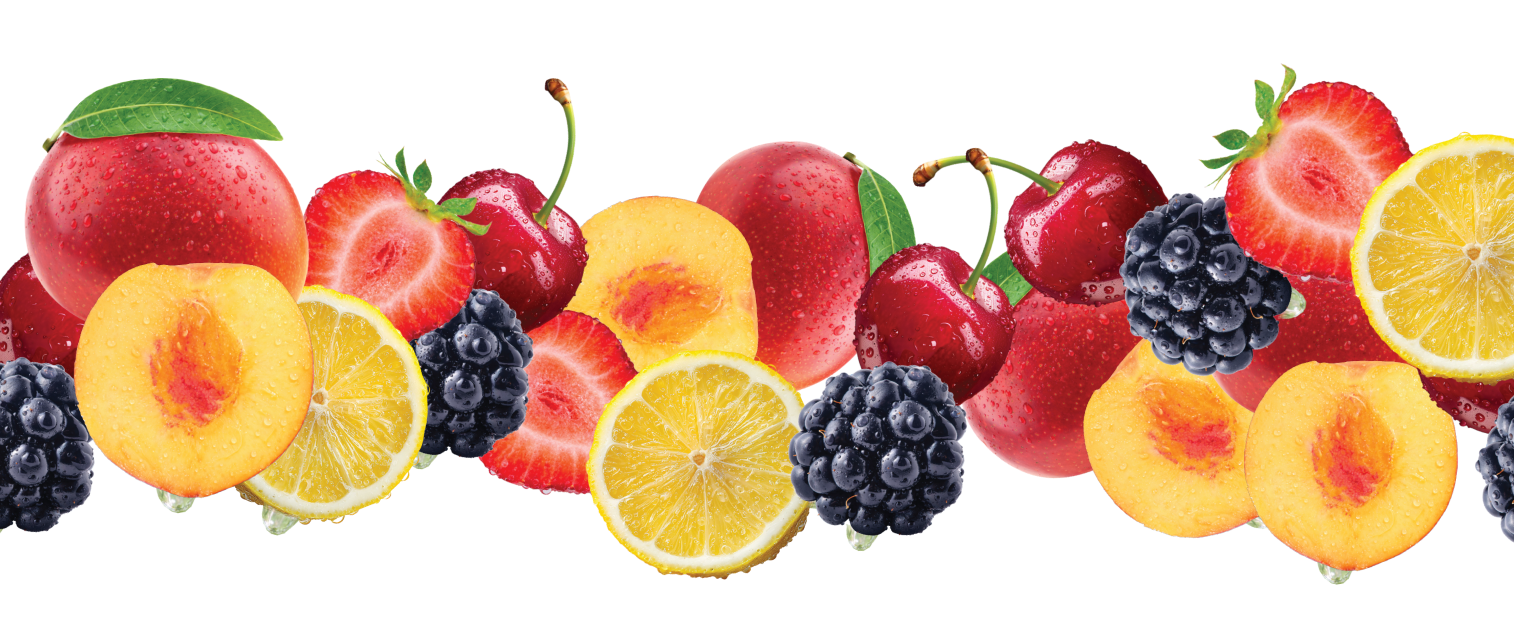 Assorted fresh berries and citrus fruit, including strawberries, cherries, blackberries, apricots, and lemon slices, arranged close-up.
