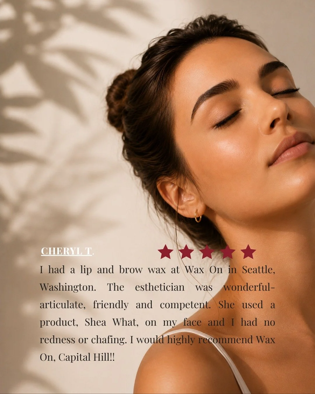 Nothing makes us happier than hearing experiences like this. 

We're so grateful for Cheryl's kind words and for trusting us with her lip and brow wax.

Our goal is always to provide expert care in a welcoming, comfortable space so you leave feeling 