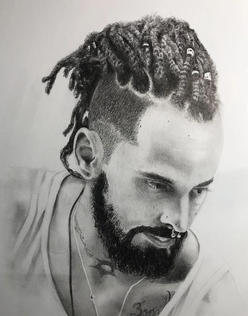 Hair Braids Graphite Drawing
