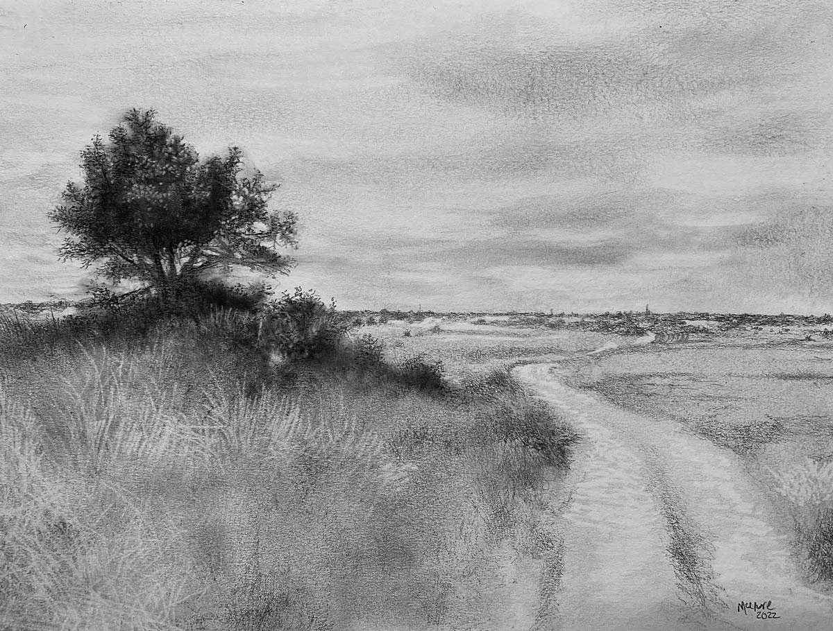 The Road West Graphite Drawing