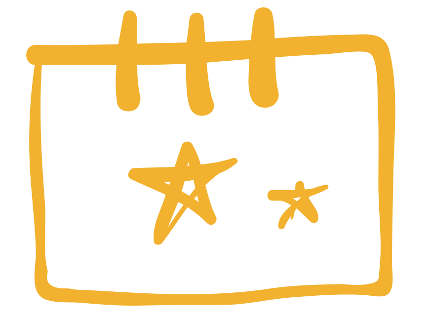A hand-drawn calendar with two stars, one larger and one smaller, inside the date box.