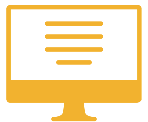 Icon of a computer monitor with lines representing text on the screen in gold color.
