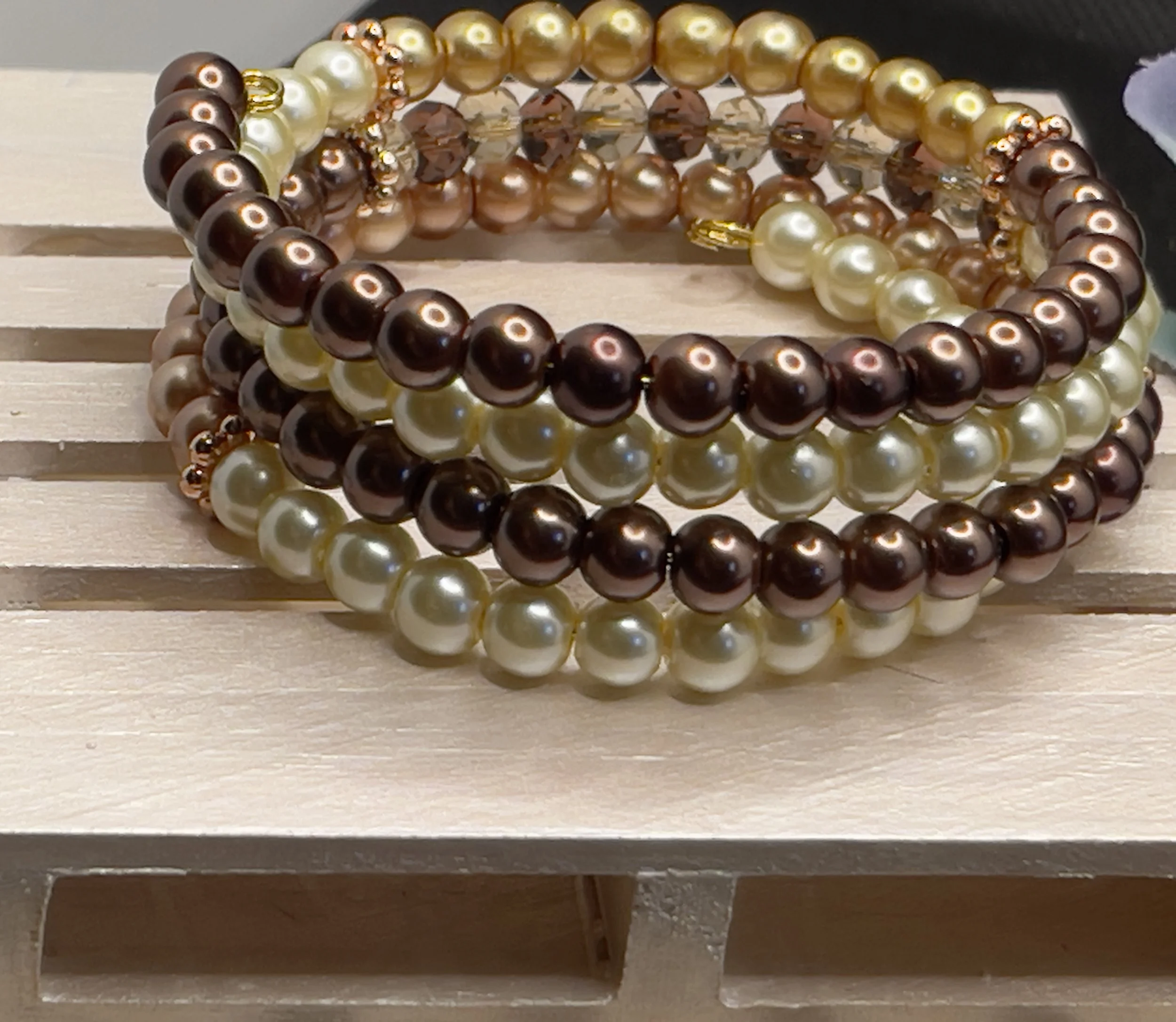 Multi-Layered Faux Copper Pearl Bracelet