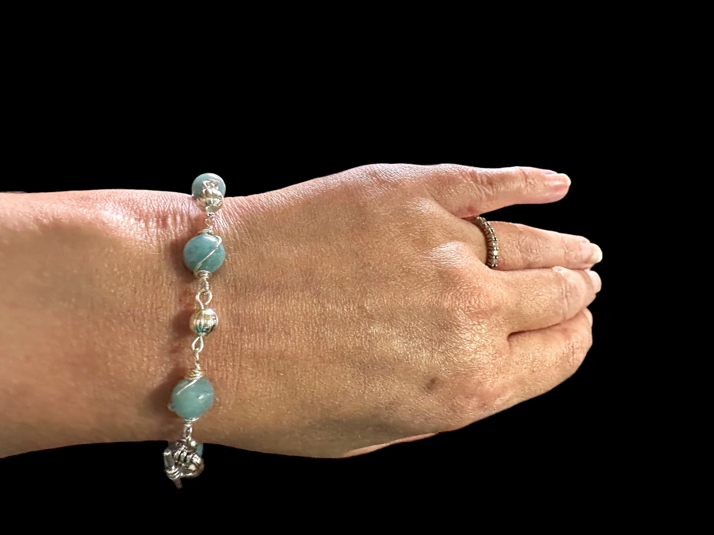 Blue Chalcedony Jade Wire Wrapped Bracelet