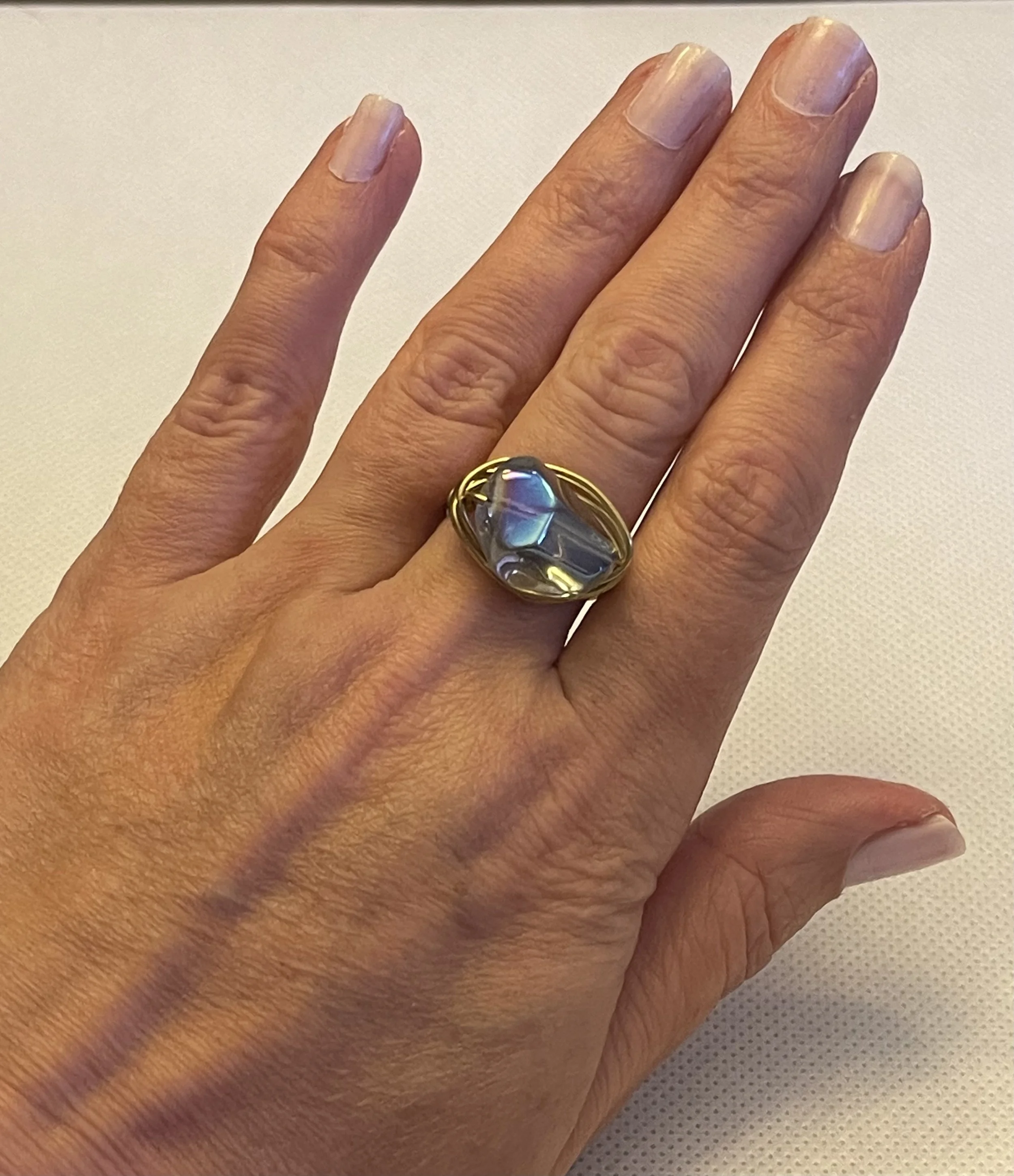 Blue Glass Faceted Nugget Ring