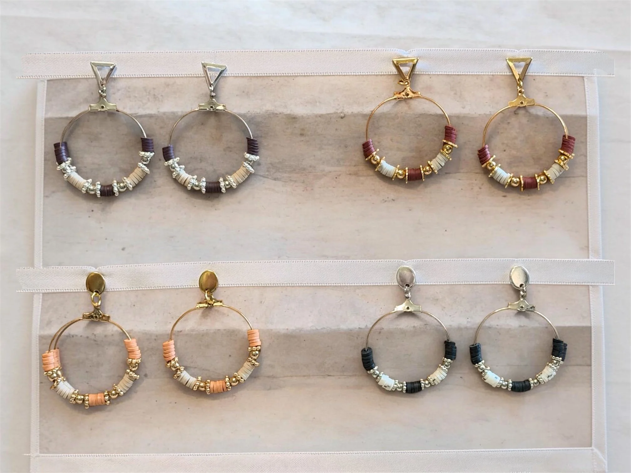 Boho Earth Toned Heishi Dangling Hoop Earrings