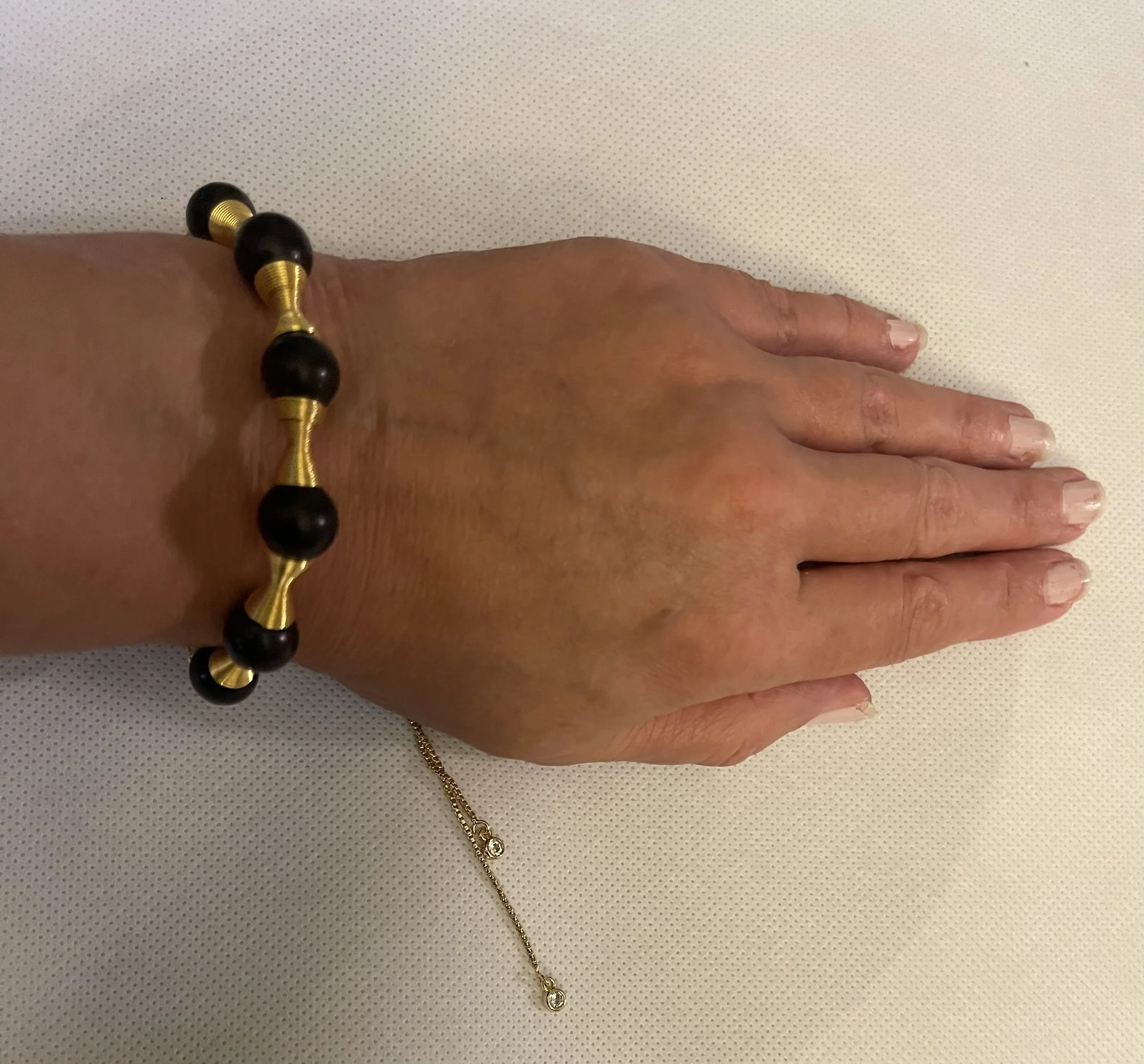 Black Jasper Gold Sliding Chain Bracelet