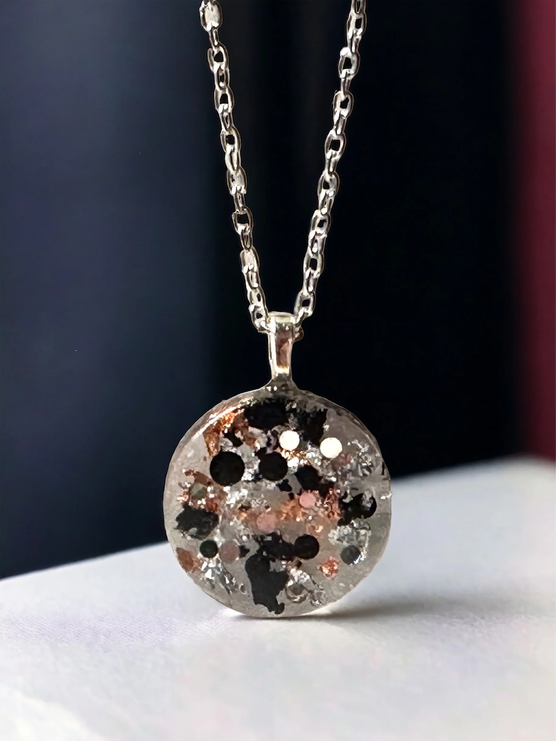 Black, Silver & Copper Round Pendant