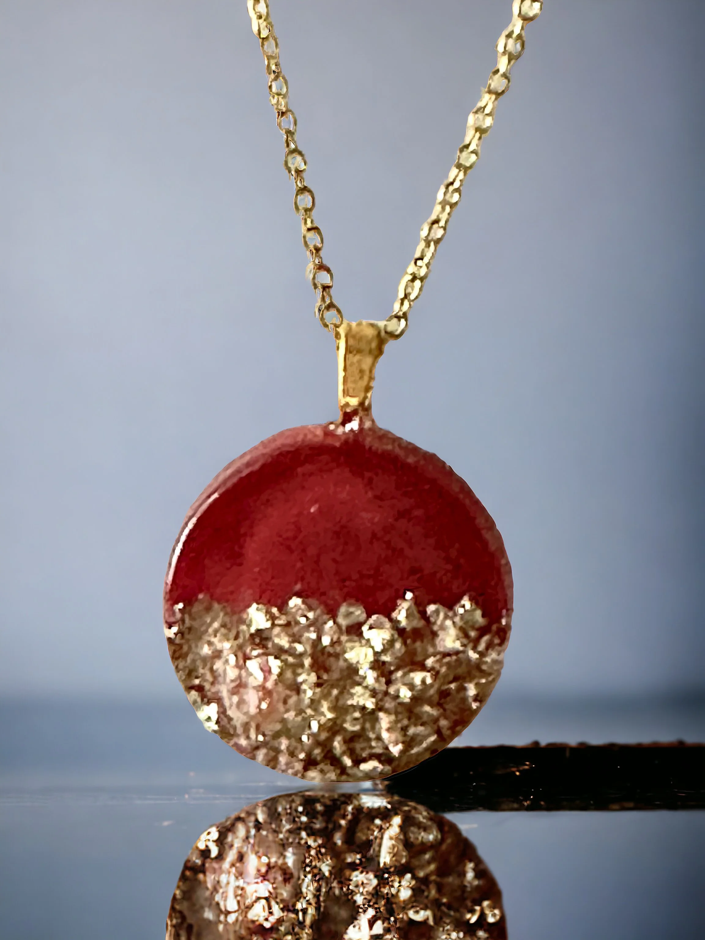 Burgundy and Gold Metallic Chip Pendant