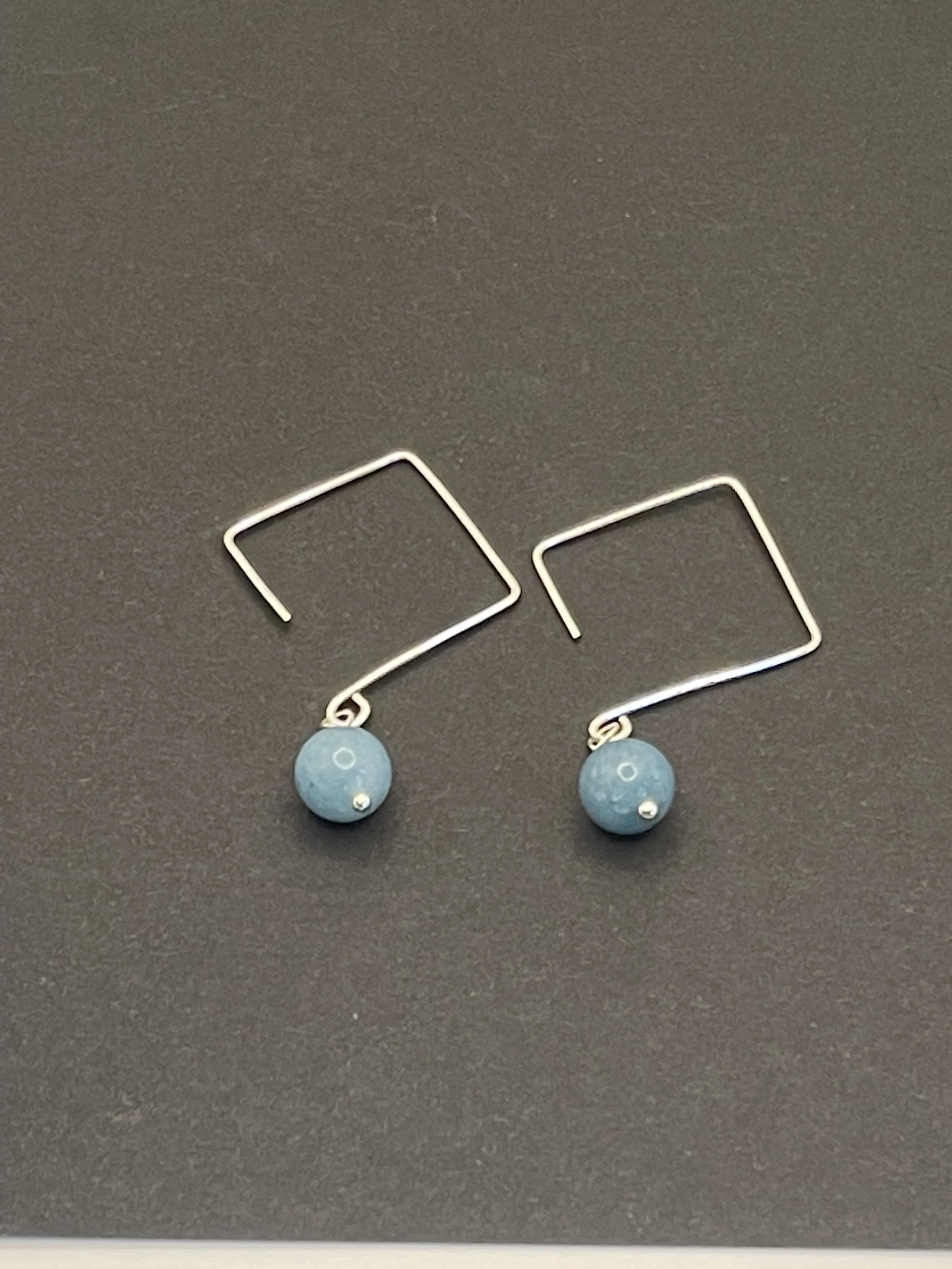 Blue Chalcedony Jade Square "Hoop" Earrings