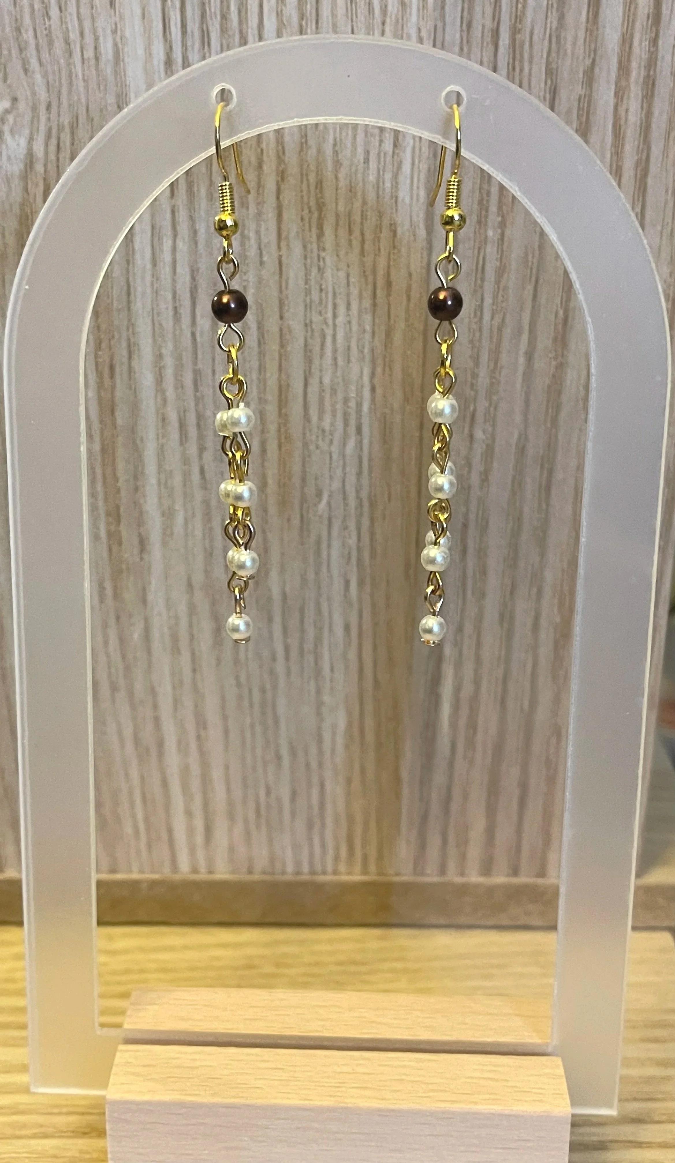 Burgundy & White Pearl Drop Earrings