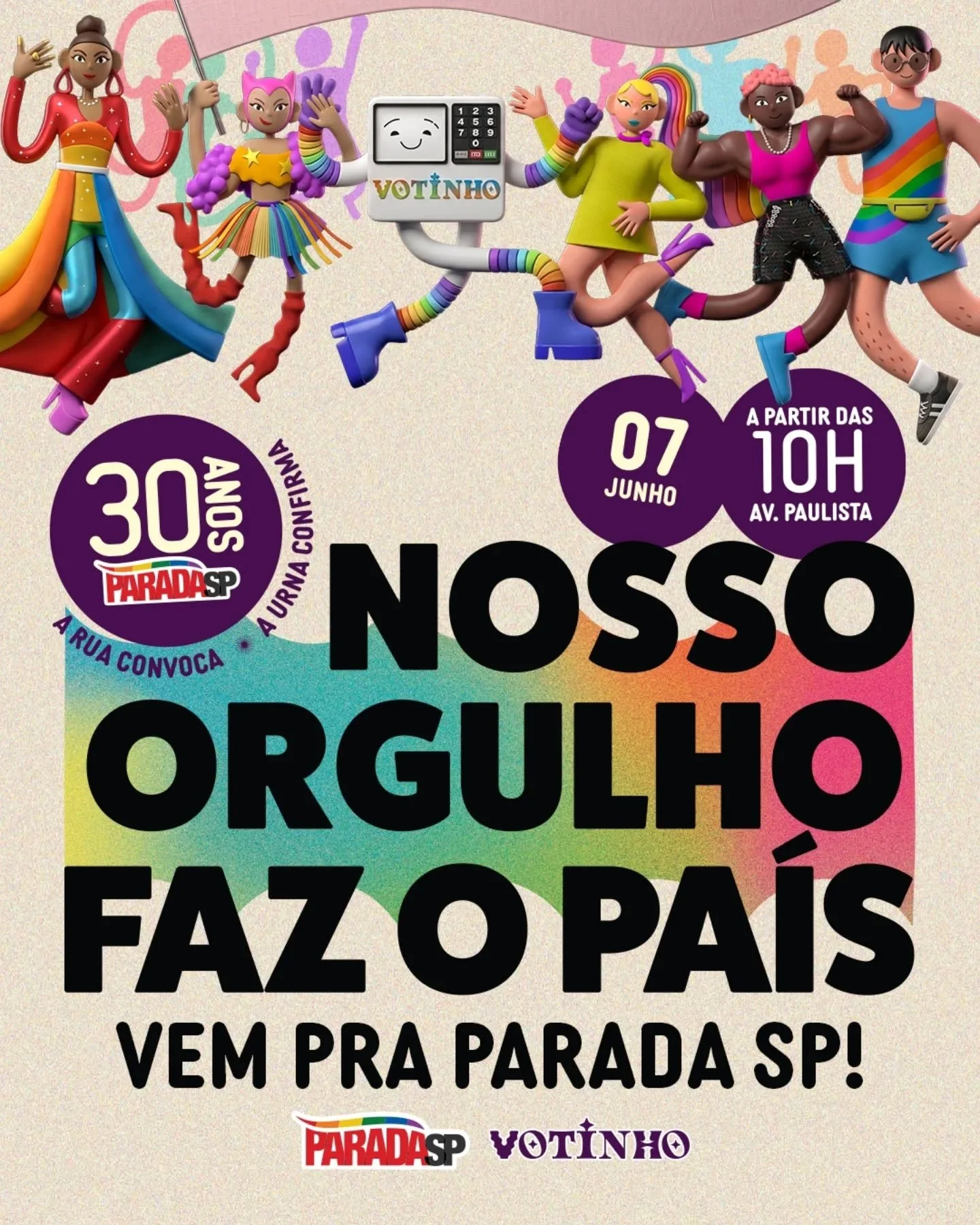 &Eacute; HOJEEEEEEEEE! 🏳️&zwj;⚧️🏳️&zwj;🌈 ✨

07.06 - Parada SP - 10h - Av, Paulista

#ParadaSP #Votinho #OrgulhoLGBT #Democracia

.

*O Votinho &eacute; independente e n&atilde;o possui fins pol&iacute;tico-partid&aacute;rios; O projeto Votinho &ea