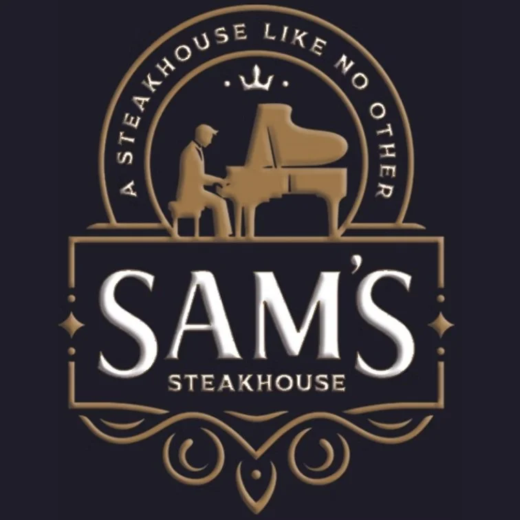 New Sam's logo features a pianist at a grand piano with a crown.