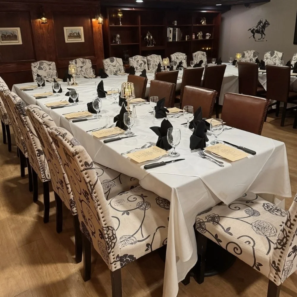 Sam's downstairs Polo Room is setup for private dining, events, and parties.