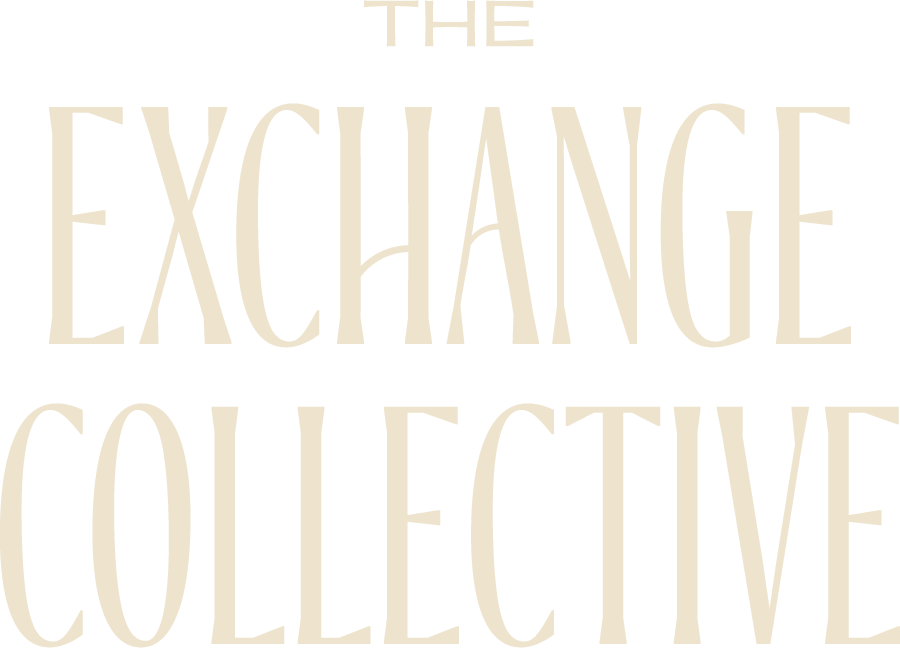 Text reading 'The Exchange Collective' in large, vintage-style font on a black background.