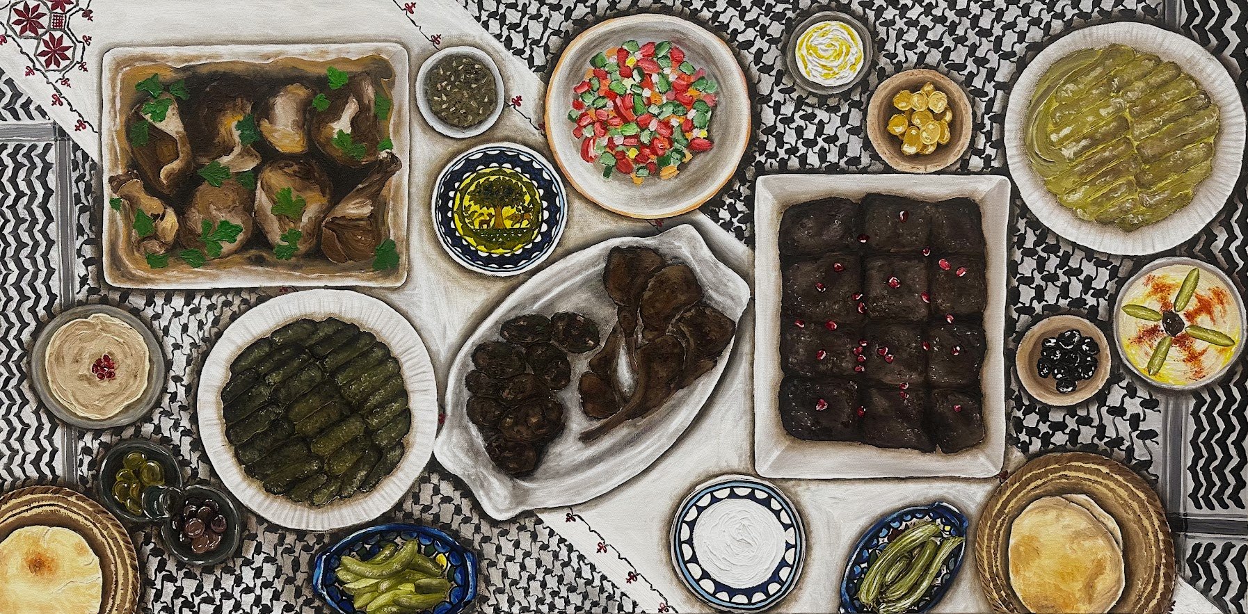 'Dinner of the Homeland' Oil on Canvas, 24" x 48", 2025