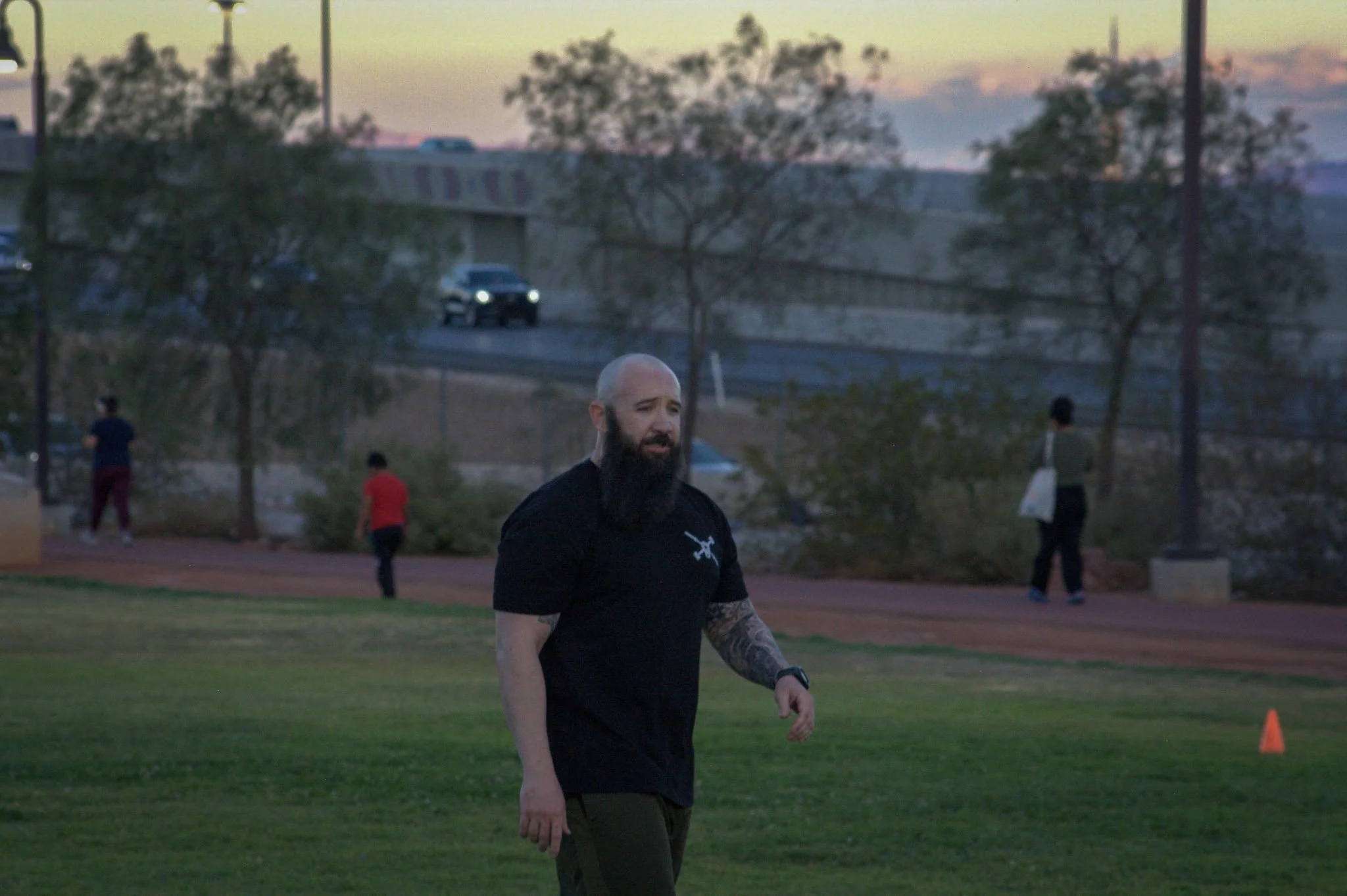 Army veteran and trainer Collin Guillotte leading at Frontline Sanctuary’s outdoor Tabata class