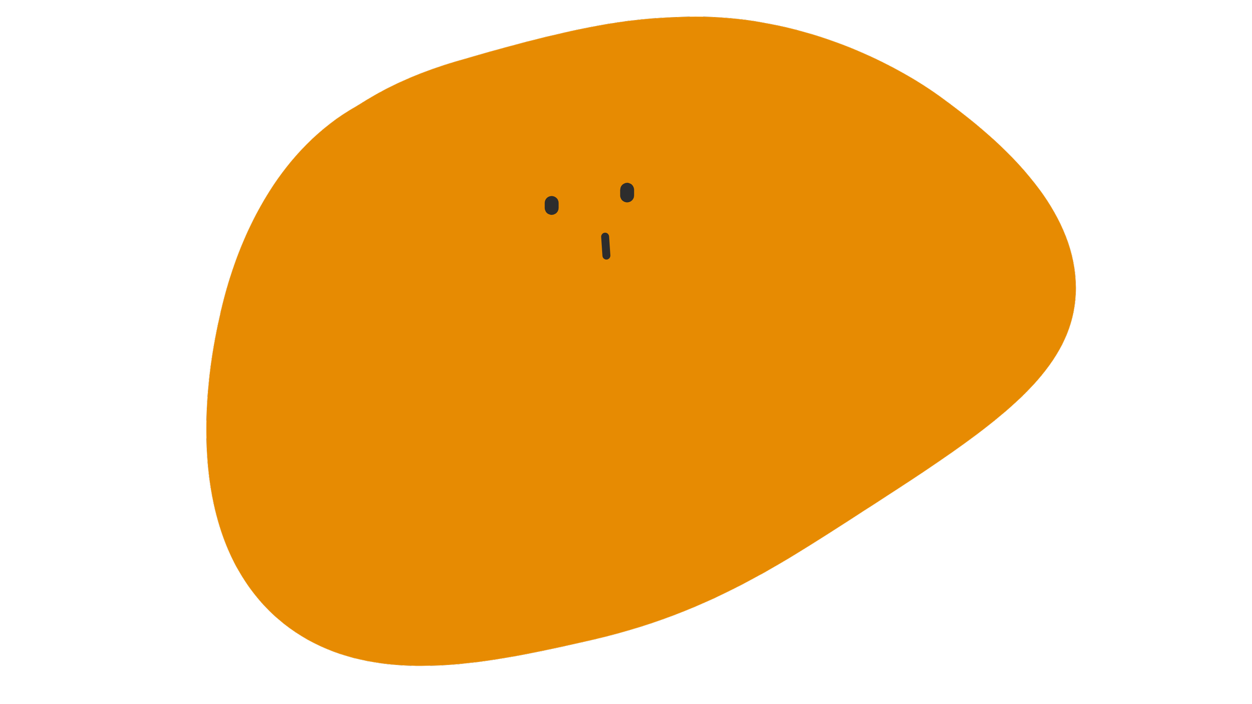 Simple digital illustration of a peeled sweet potato with small eyes and a mouth on a black background.