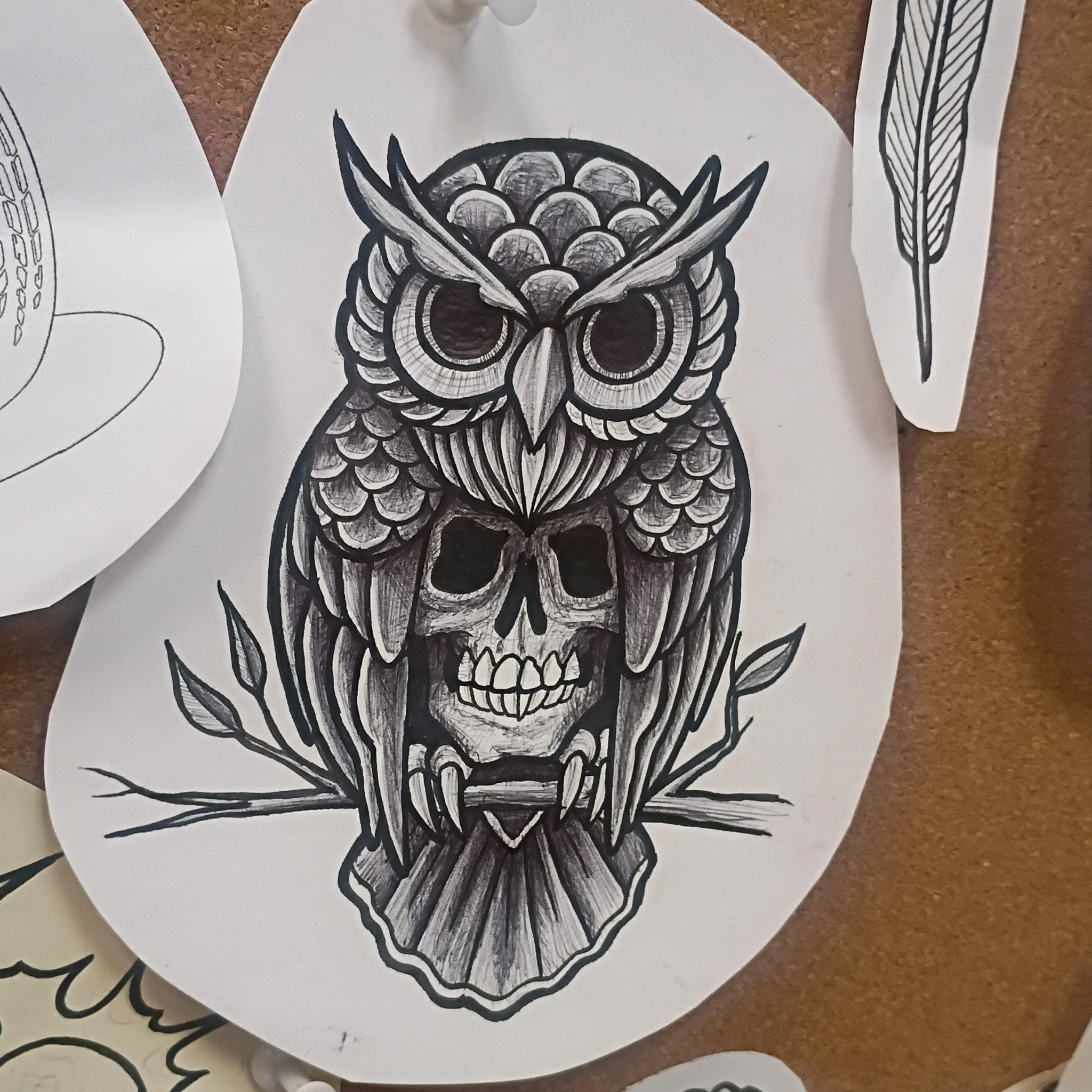 ball point pen owl with skull 