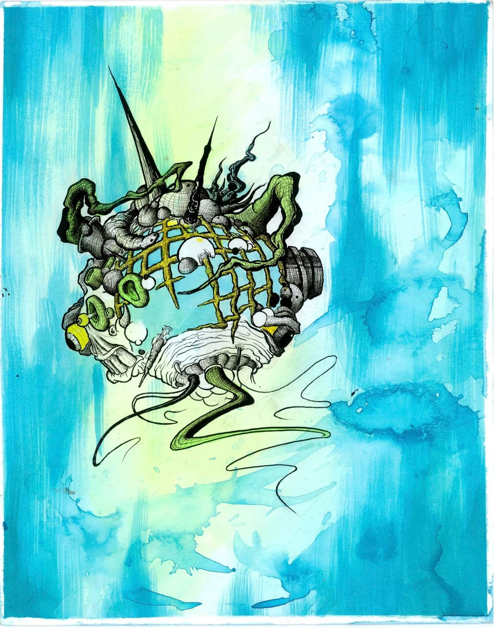 ink and watercolor abstract character art 