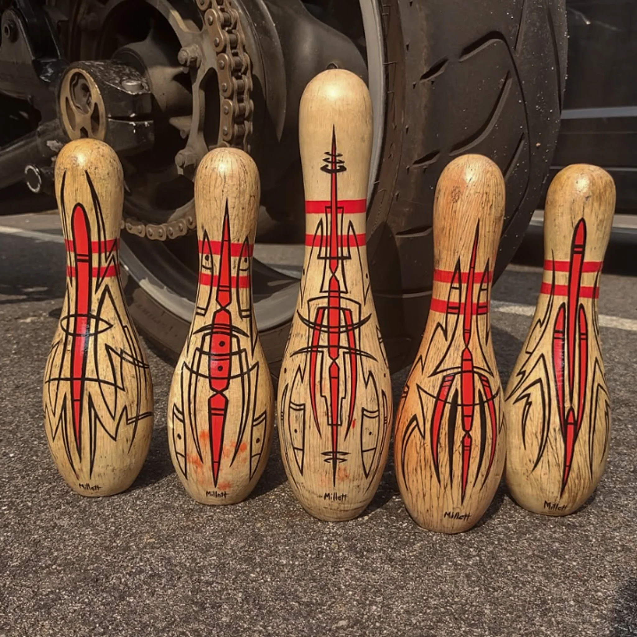 vintage bowling pins pinstriped 
