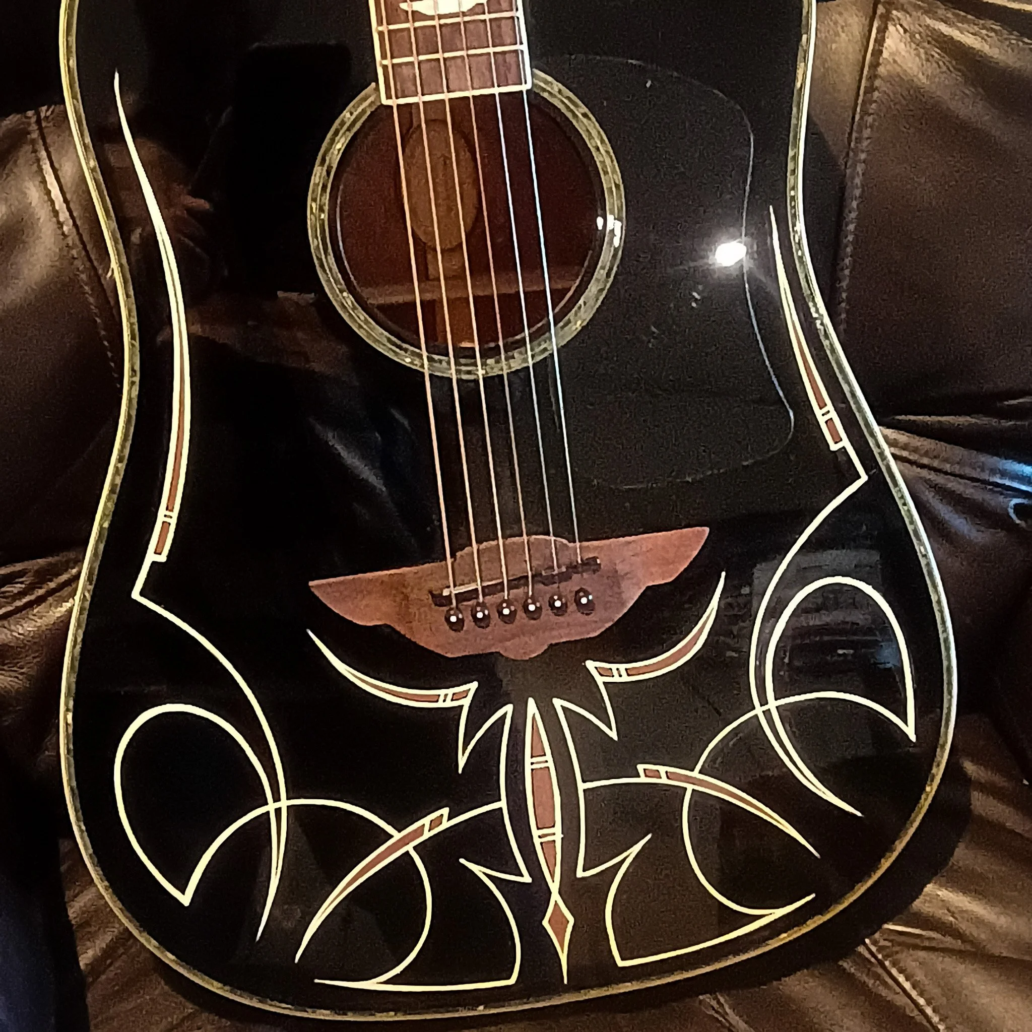 pinstriped guitar with one shot paint 