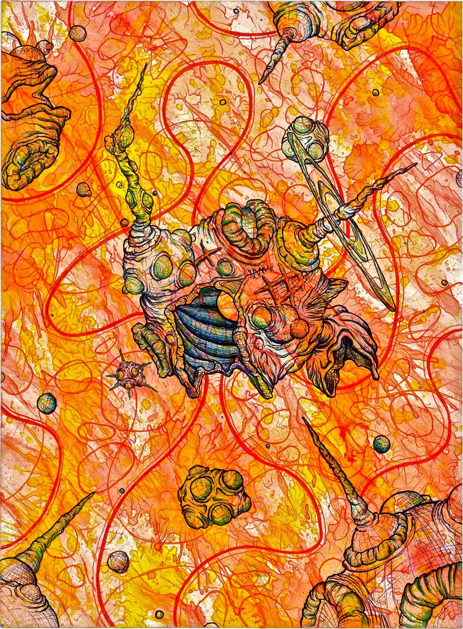 virus ink and watercolor abstract art 