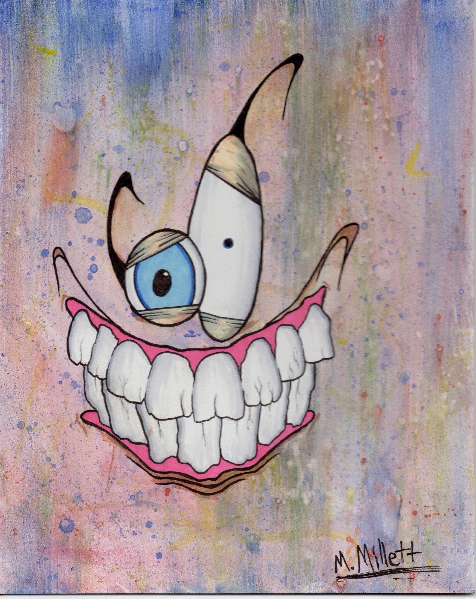 ren and stimpy inspired watercolor and marker drawing 