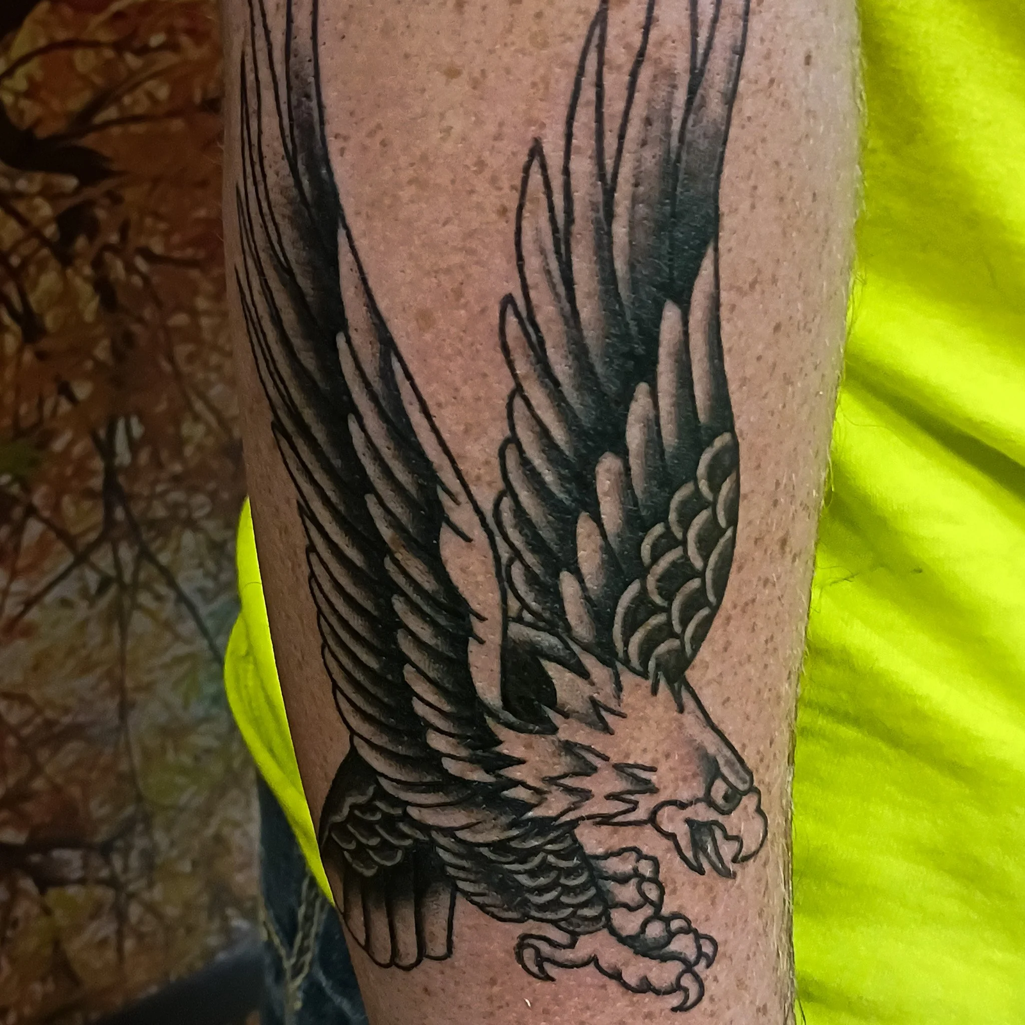American Traditional Black and grey eagle tattoo