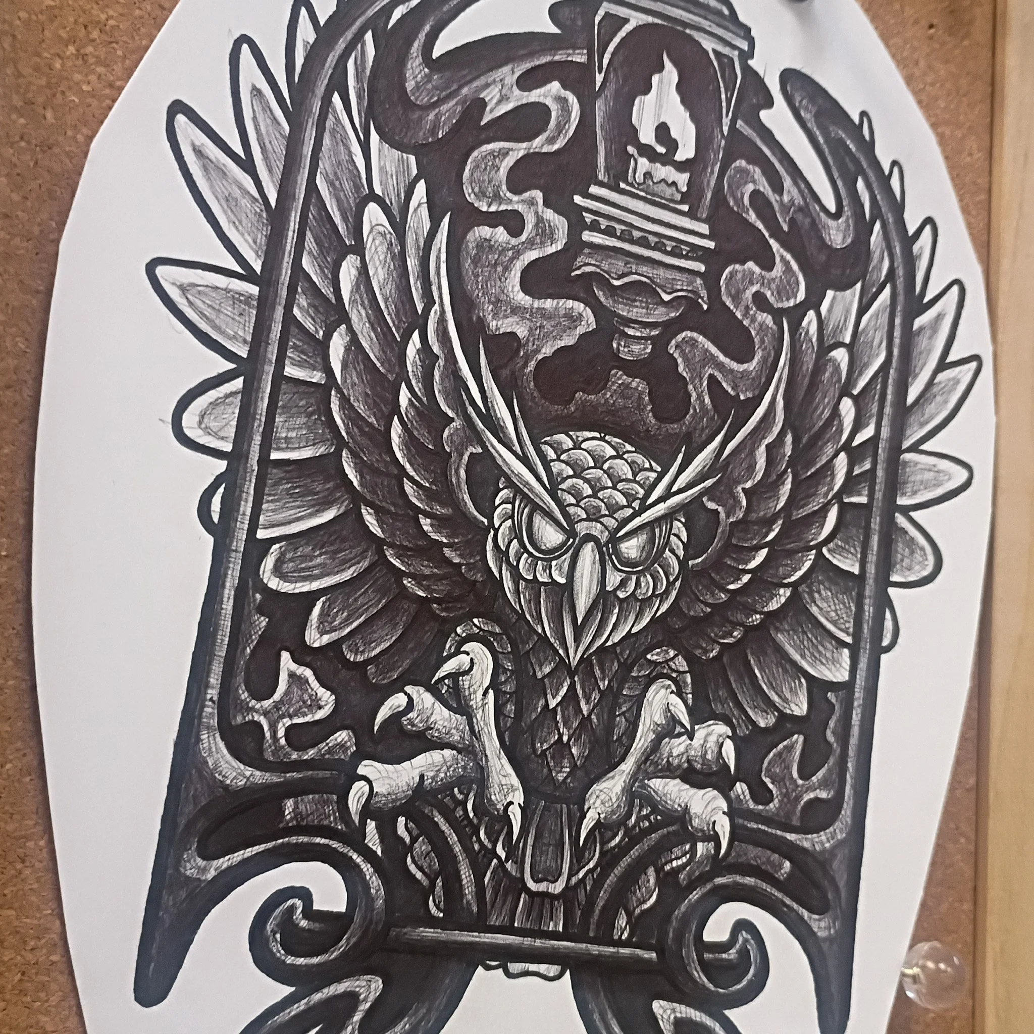 ball point pen owl drawing 