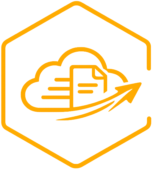 A cloud with a folder and arrow icon, symbolizing cloud storage or data transfer.