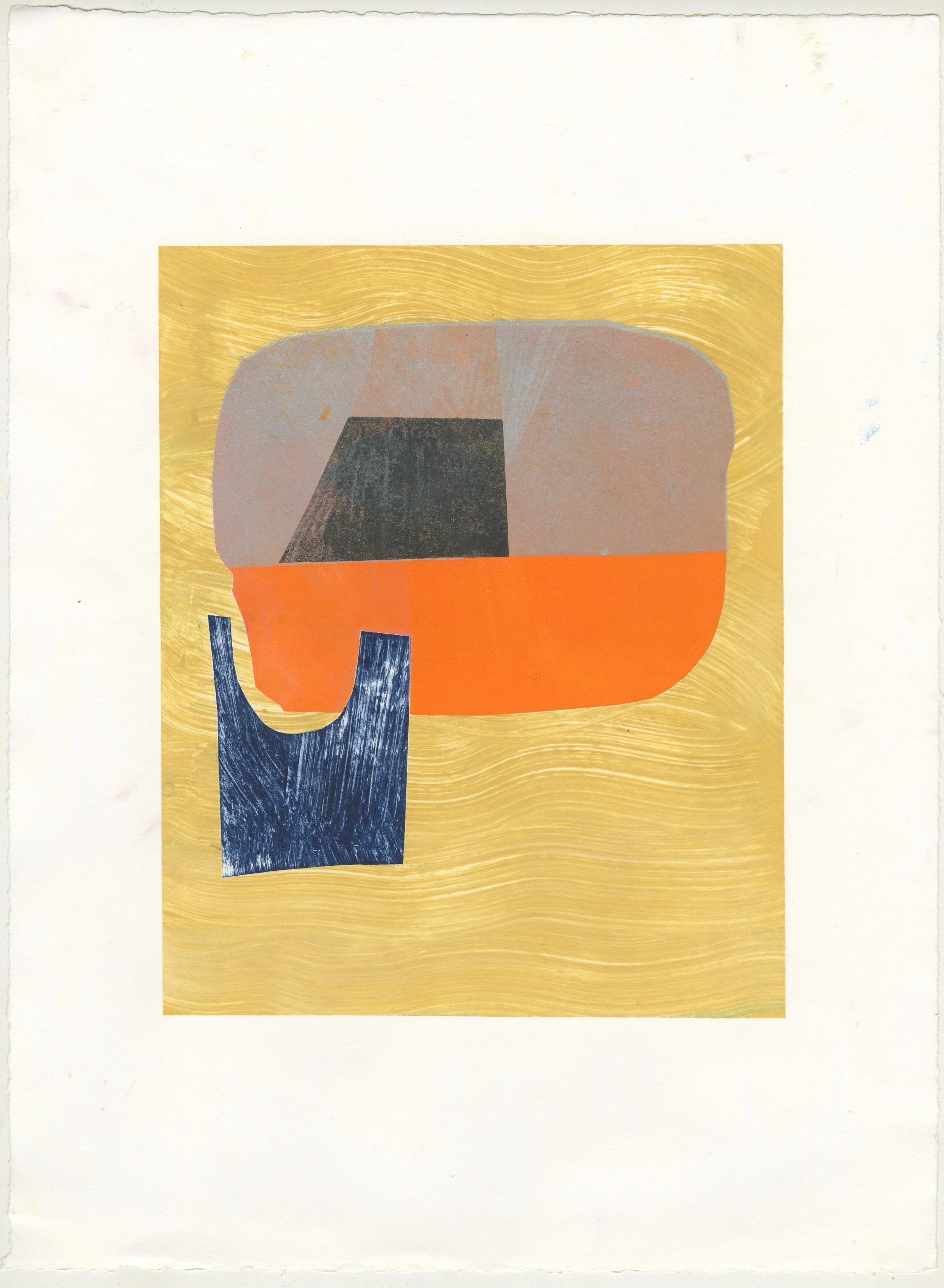 Color Play Monoprint-Cut Cloud and Blue Jeans in Yellow