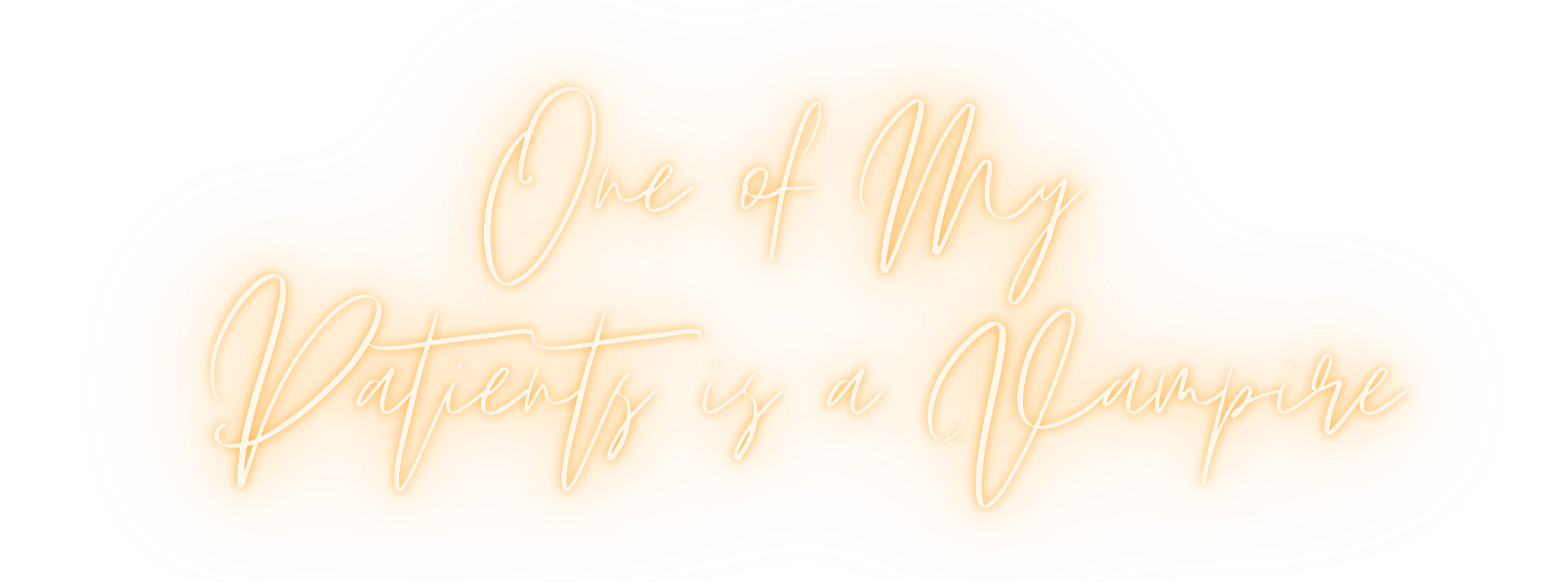 Neon sign that reads, 'One of My Patents is a Clamper,' in white cursive letters on an orange and yellow abstract background.