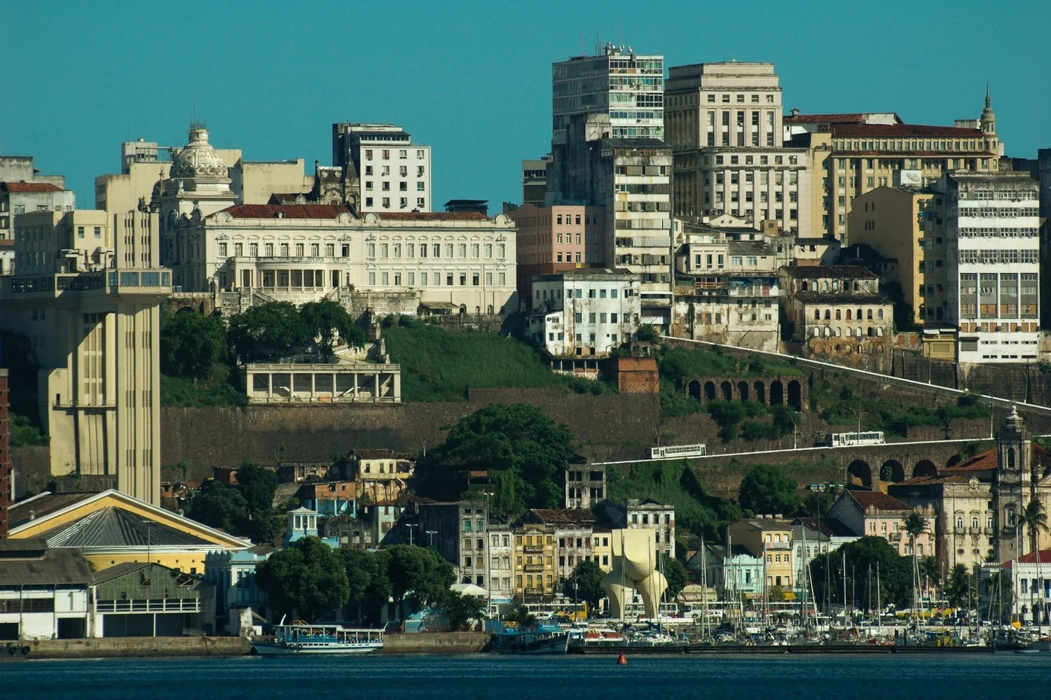 Lacerda Elevator and the upper city of Salvador da Bahia seen from the bay