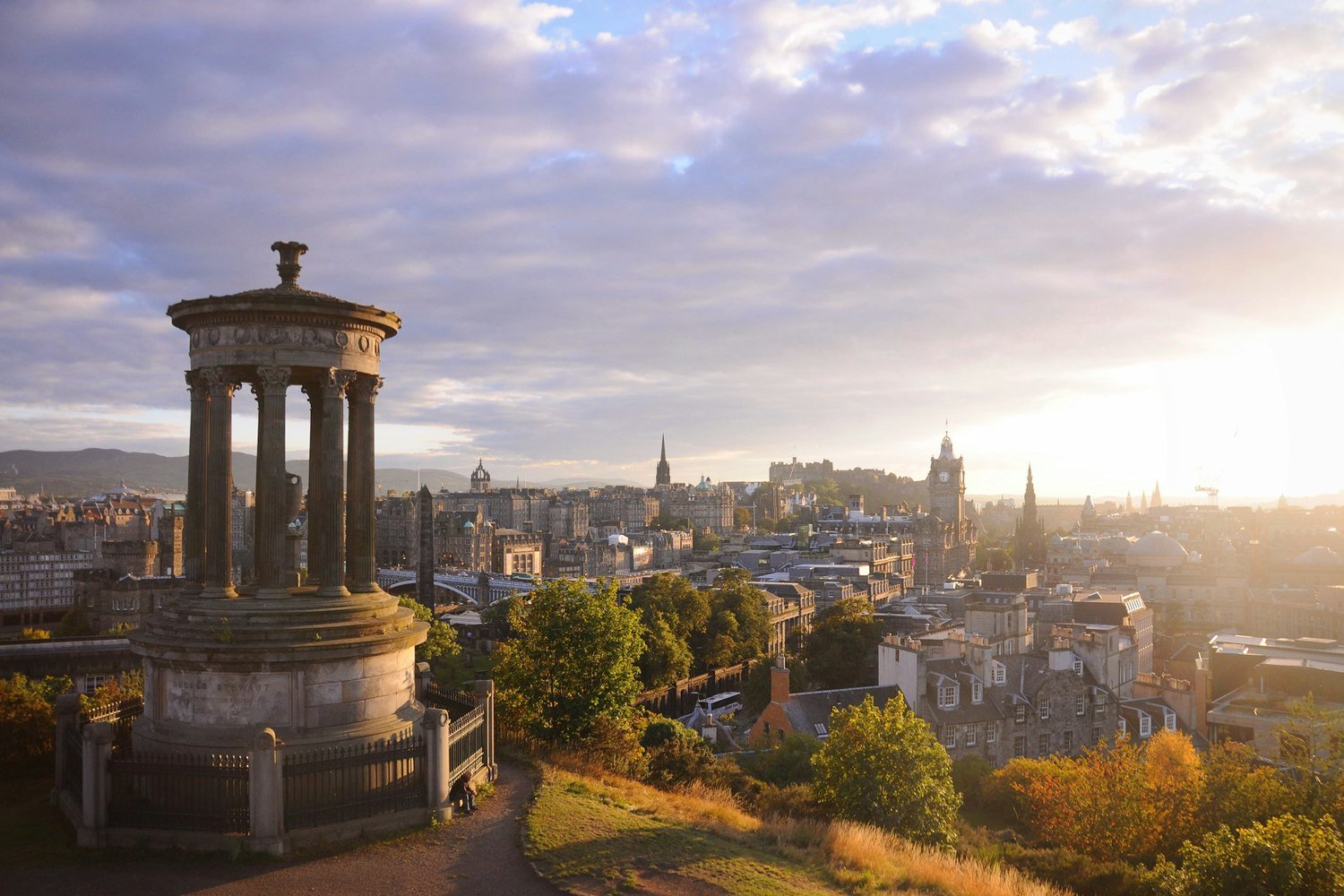 Edinburgh skyline from Calton Hill at sunset