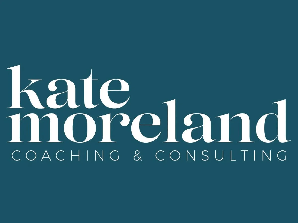 Logo for Kate Moreland Coaching & Consulting with white text on a teal background.