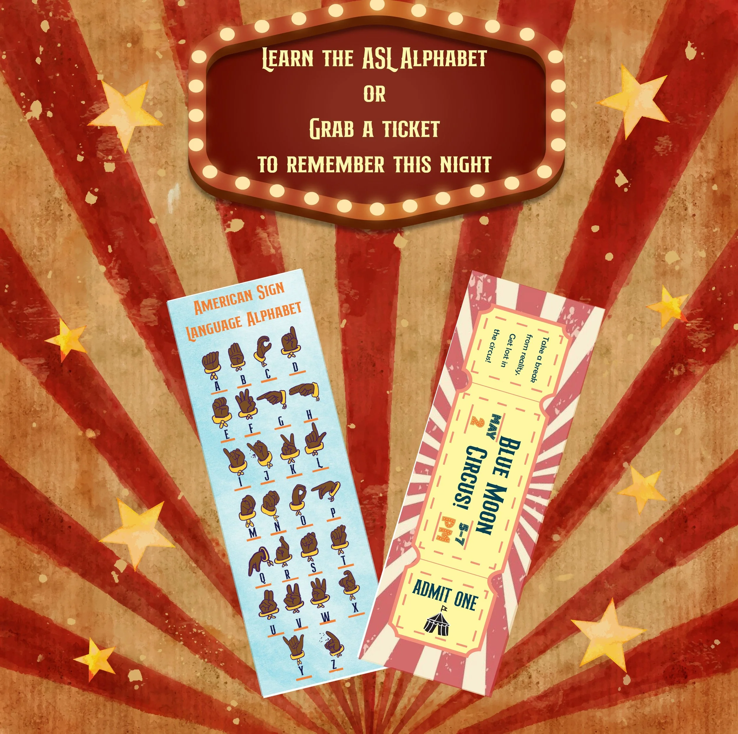 ASL and Circus Ticket Bookmarks
