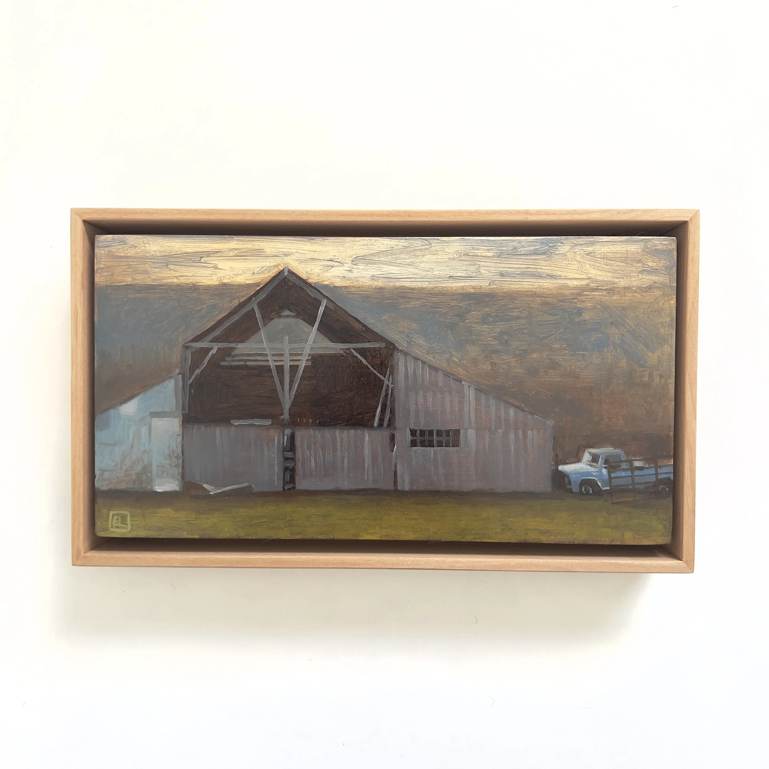 Barn near Mapleton, 12"x6" Oil on panel