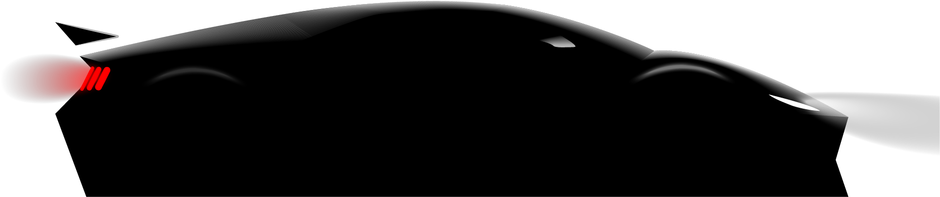 Black sports car with sleek cockpit, red rear light, and aerodynamic design
