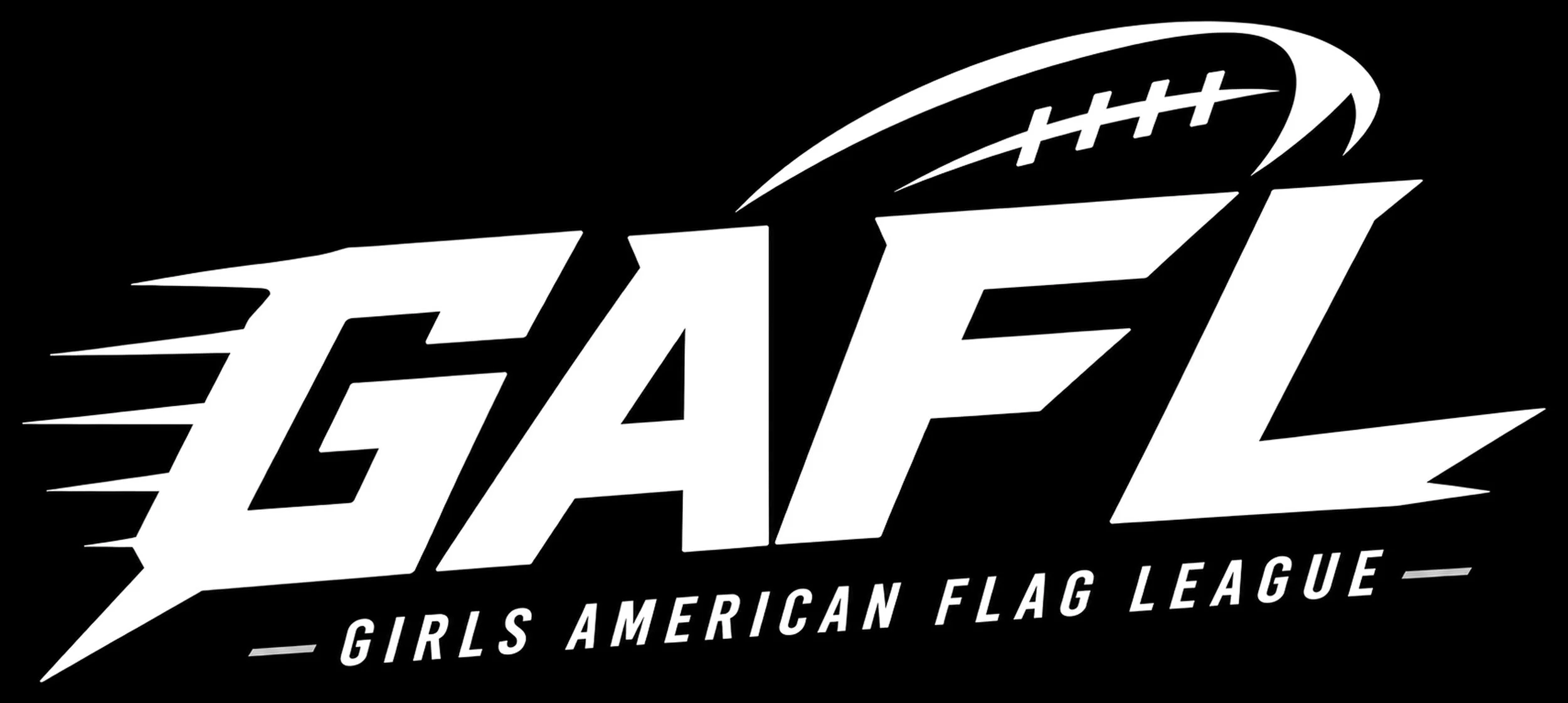 Logo for Girls American Flag League featuring bold stylized text 'GAFL' with a checkered flag pattern and additional text beneath.