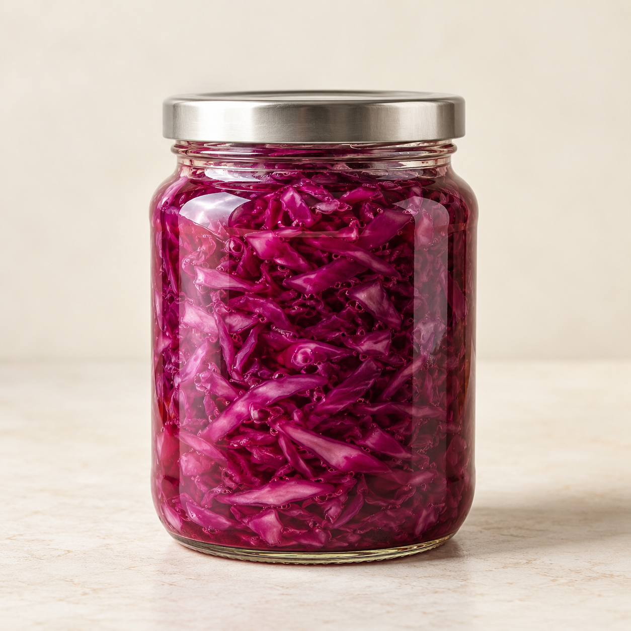 Illustrative jar of fermented purple cabbage