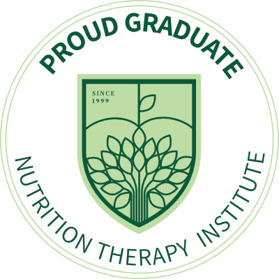 Proud graduate logo for Nutrition Therapy Institute, featuring a shield with a plant design and the text 'Since 1999'.