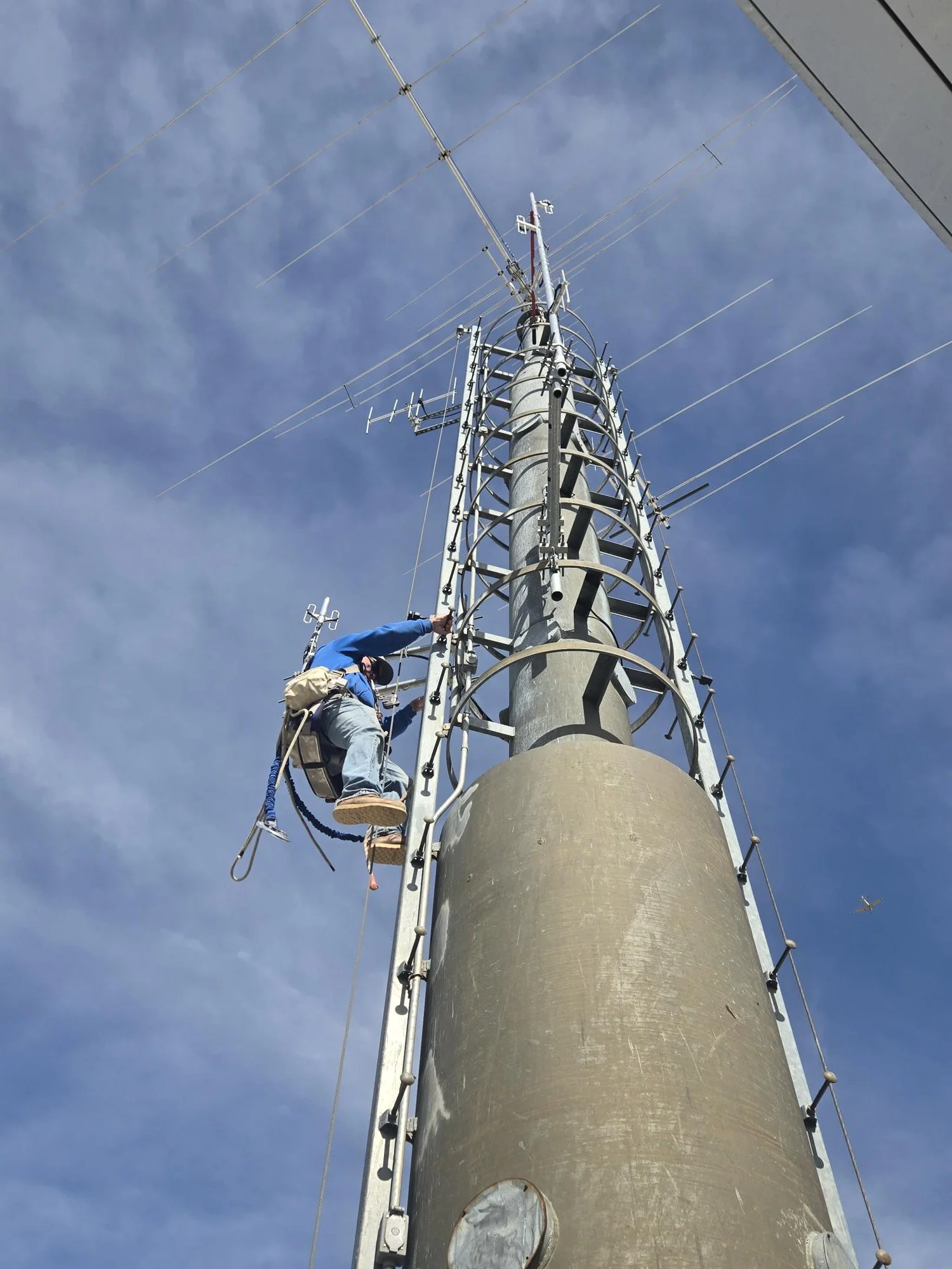 National Weather Center HAM radio antenna system installation at the University of Oklahoma in Norman, Oklahoma. Communications infrastructure, antenna installation, and structural tower work completed by our certified tower crew.