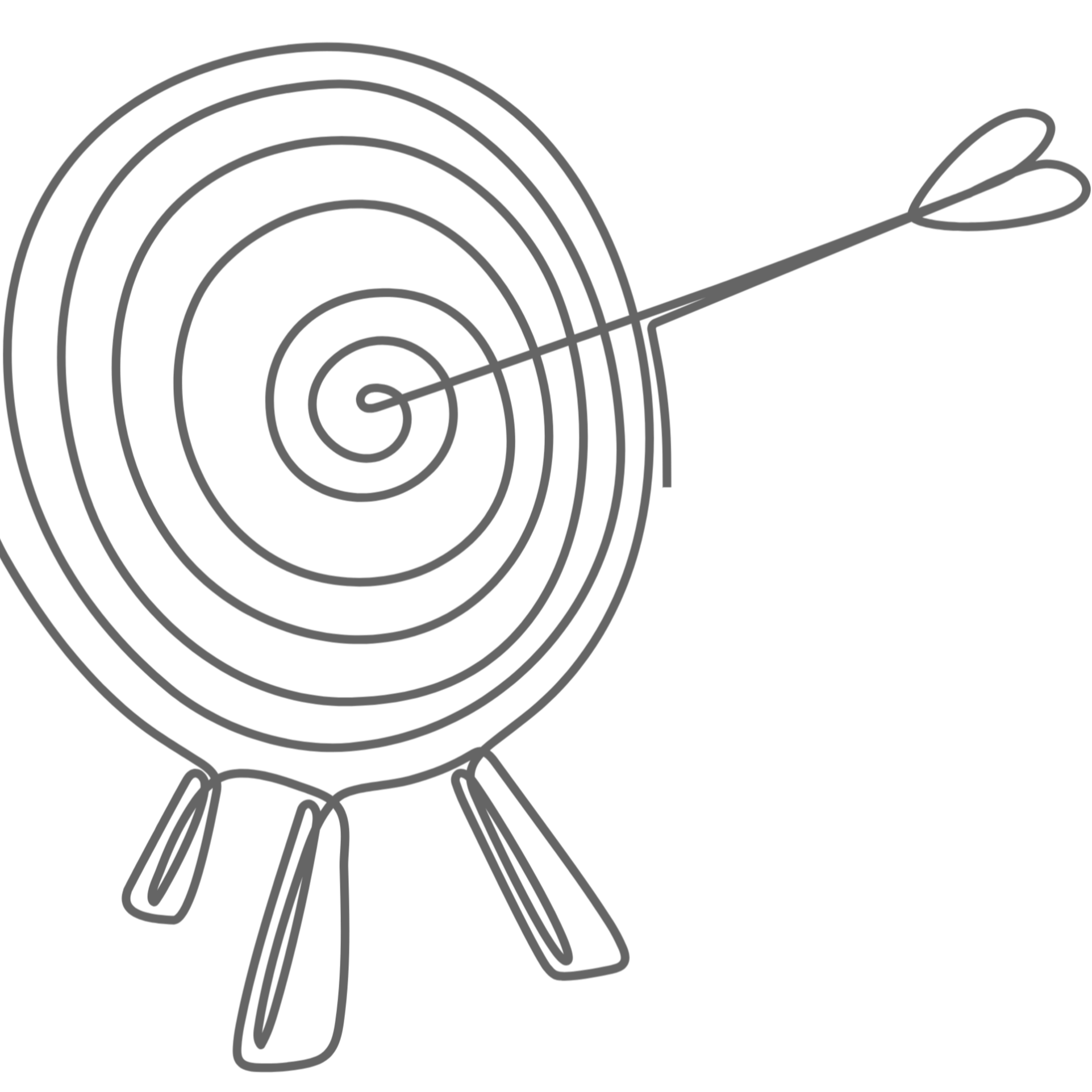 A bullseye archery target for coaching with concentric rings and an arrow in the center.