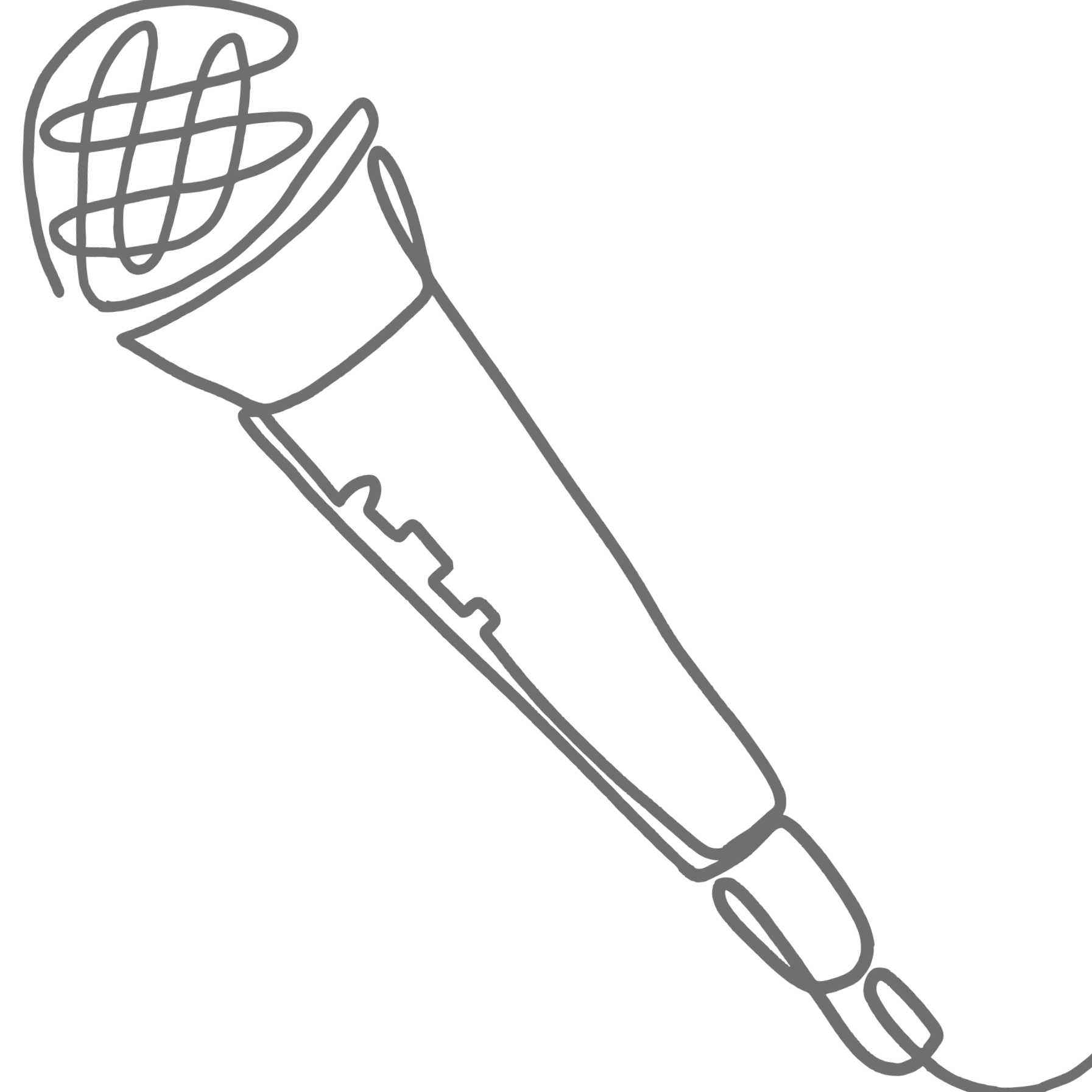 A digital outline of a hand holding microphone for public speaking.