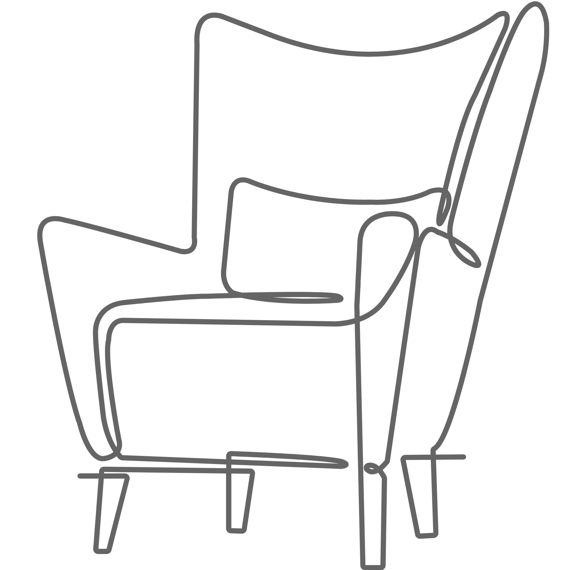 Line drawing of a modern therapy chair.