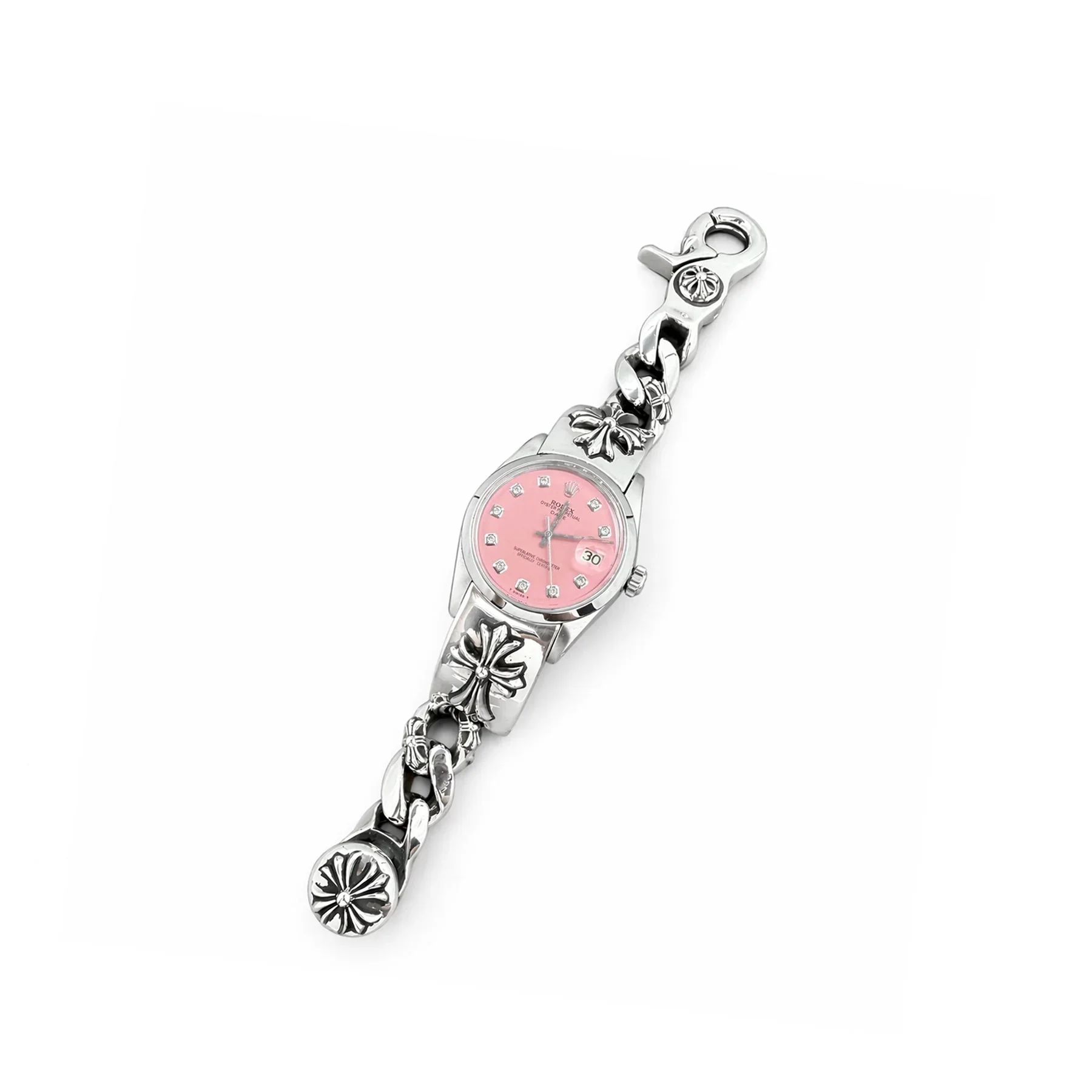 chrome-hearts-rolex-pink-dial-cross-lobster-clasp-watch-strap-1 Ali Diamond.webp
